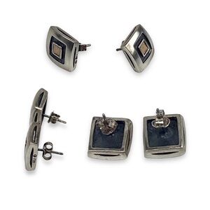 VTG Poland 1986 925 sterling silver gold insert square stud earrings retro vibe
